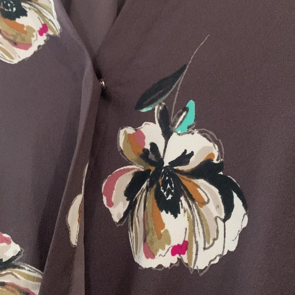 Ann Taylor Plum Faux Wrap Long Sleeve Floral Blouse‎